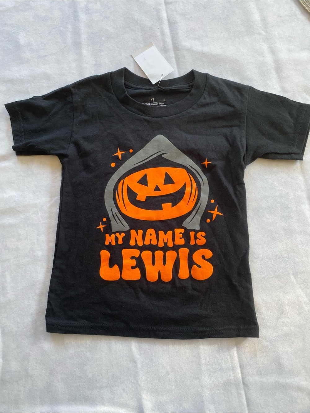 New Kids Halloween Pumpkin "My Name Is Lewis" T-Shirt 4 Toddler